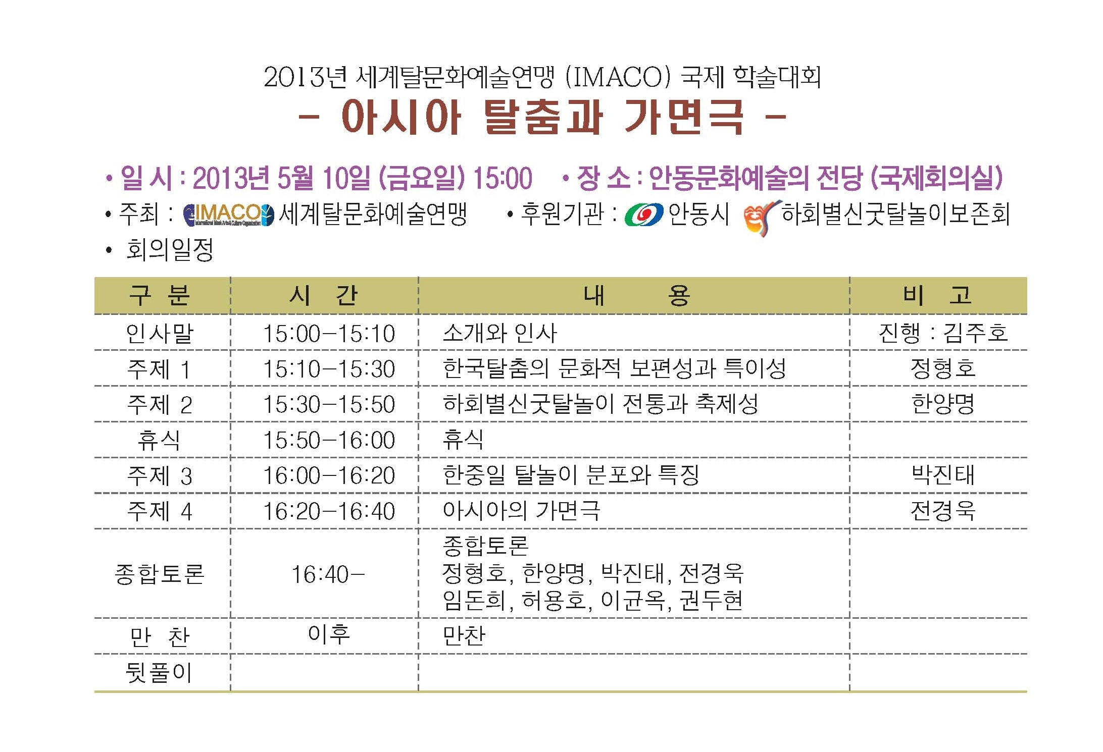 아시아 탈춤과 가면극 학술대회 개최